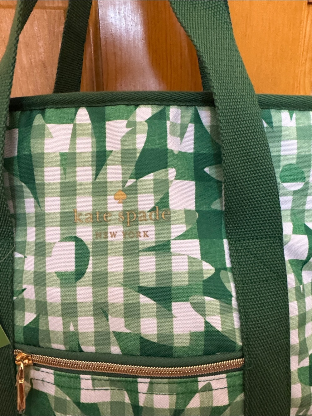 Kate Spade ♠️♠️Green Gingham Floral Tote Insulated. - Picture 2 of 4